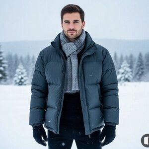 Asics Puffer Jacket Mens Size XXL Zipper Pockets Feather Down Warm Winter Coat